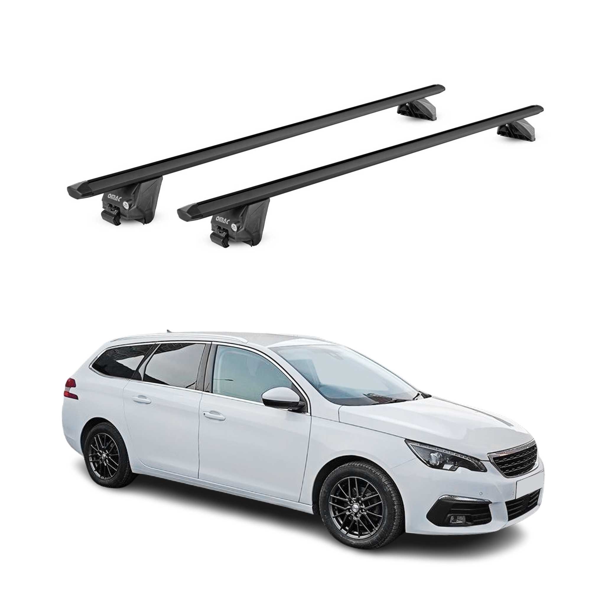 Barres de toit transversales pour Peugeot 308 SW 2014-2021 Alu Noir 2 pièces ABE