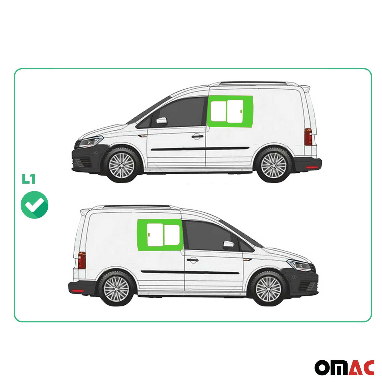 Vitres de Fenêtres Latérales Coulissantes Arriéres pour VW Caddy 2003-2020 L1 2x