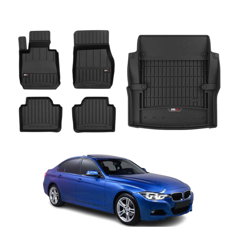 OMAC Kit Tapis de sol et coffre pour BMW Série 3 F30 M3 F80 2012-19 Premium Noir