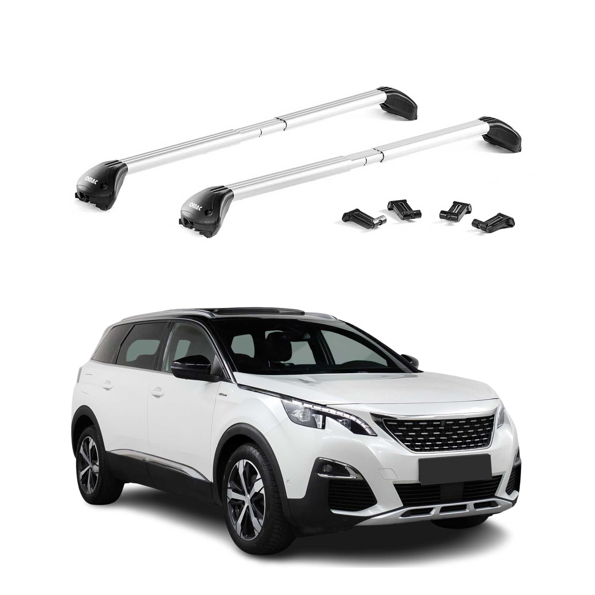 Barres de toit transversales pour Peugeot 5008 2017-2024 Alu Gris Argenté 2x ABE