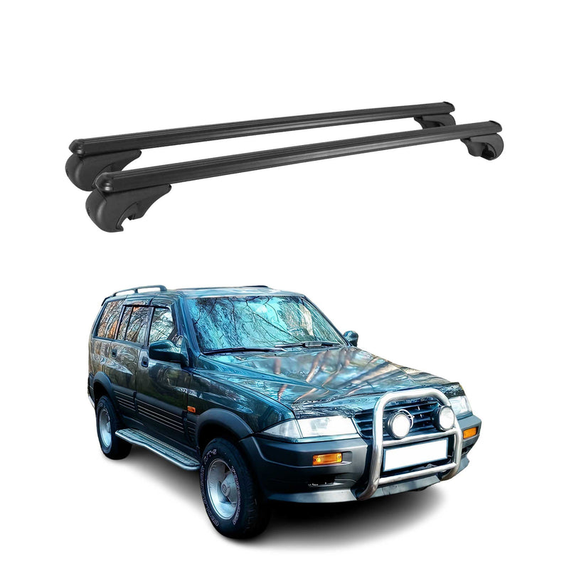 Barres de toit Transversales pour Ssangyong Musso 1993-2004 Aluminium Noir