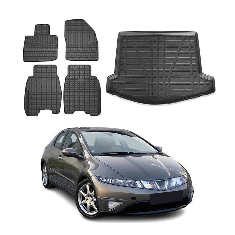 Kit Tapis de sol et coffre pour Honda Civic 2005-2012 HB TPE Noir