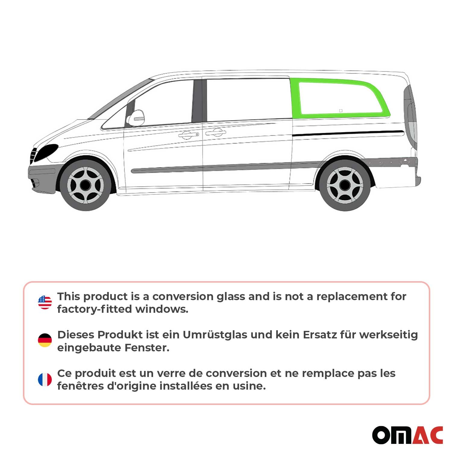 Vitre de Porte pour Mercedes Vito W639 2003-2014 L3 Arrière Gauche Verre fixe