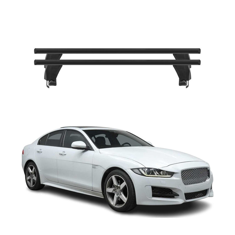 Menabo Barres de toit Transversales pour Jaguar XE 2015-2019 Alu Noir ABE 2x