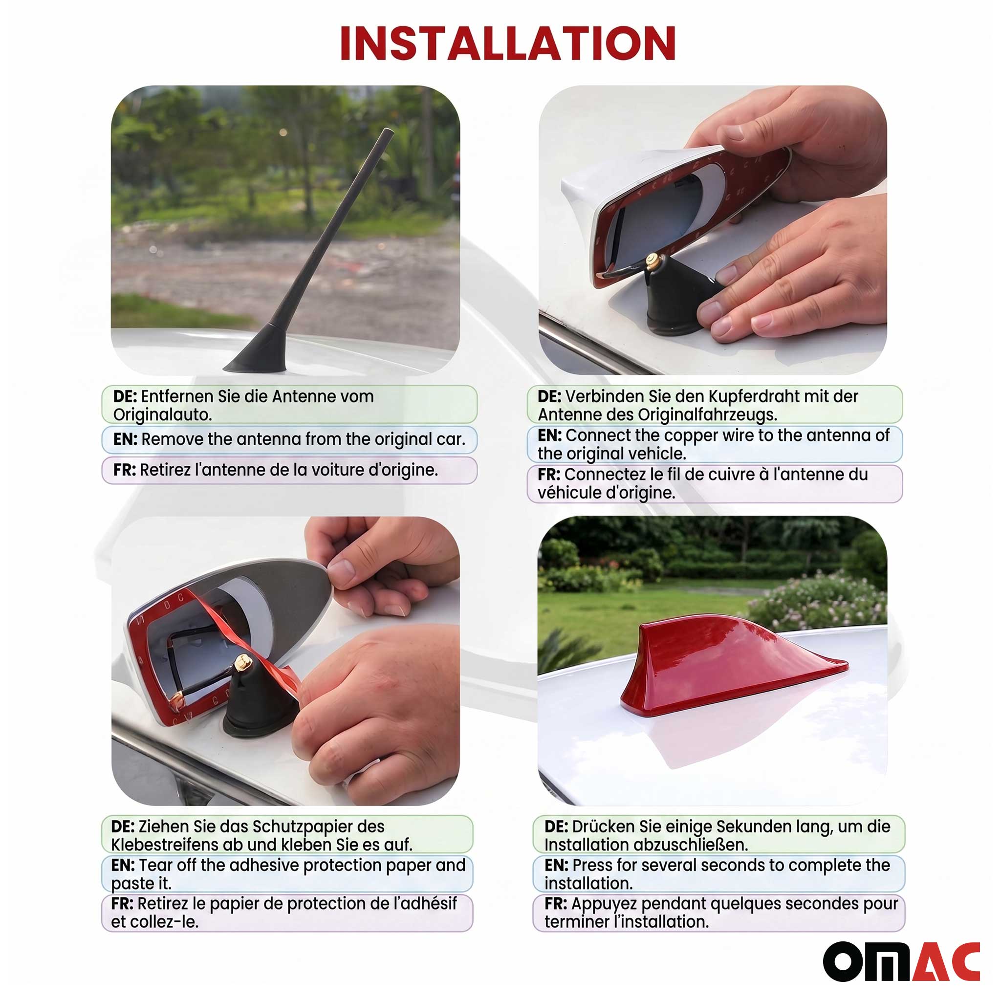 Antenne De Toit Aileron Requin pour Fiat 500 500X 500L Radio AM/FM Rouge