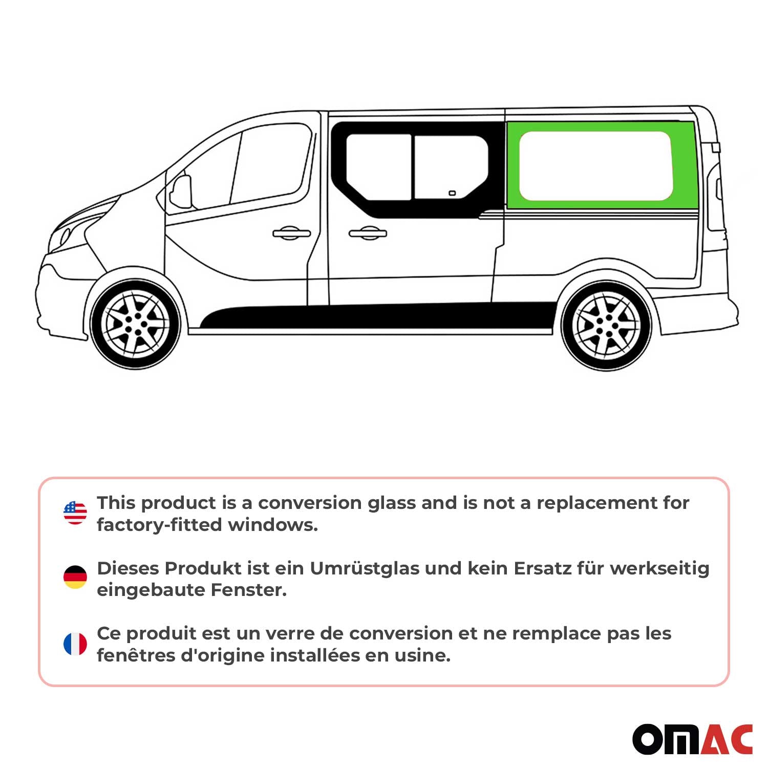 Vitre de Porte pour Renault Trafic 2001-2014 L2 Arrière Droit Porte coulissante