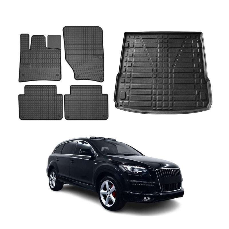 Kit Tapis de sol et coffre pour Audi Q7 4LB 2006-2015 Noir TPE