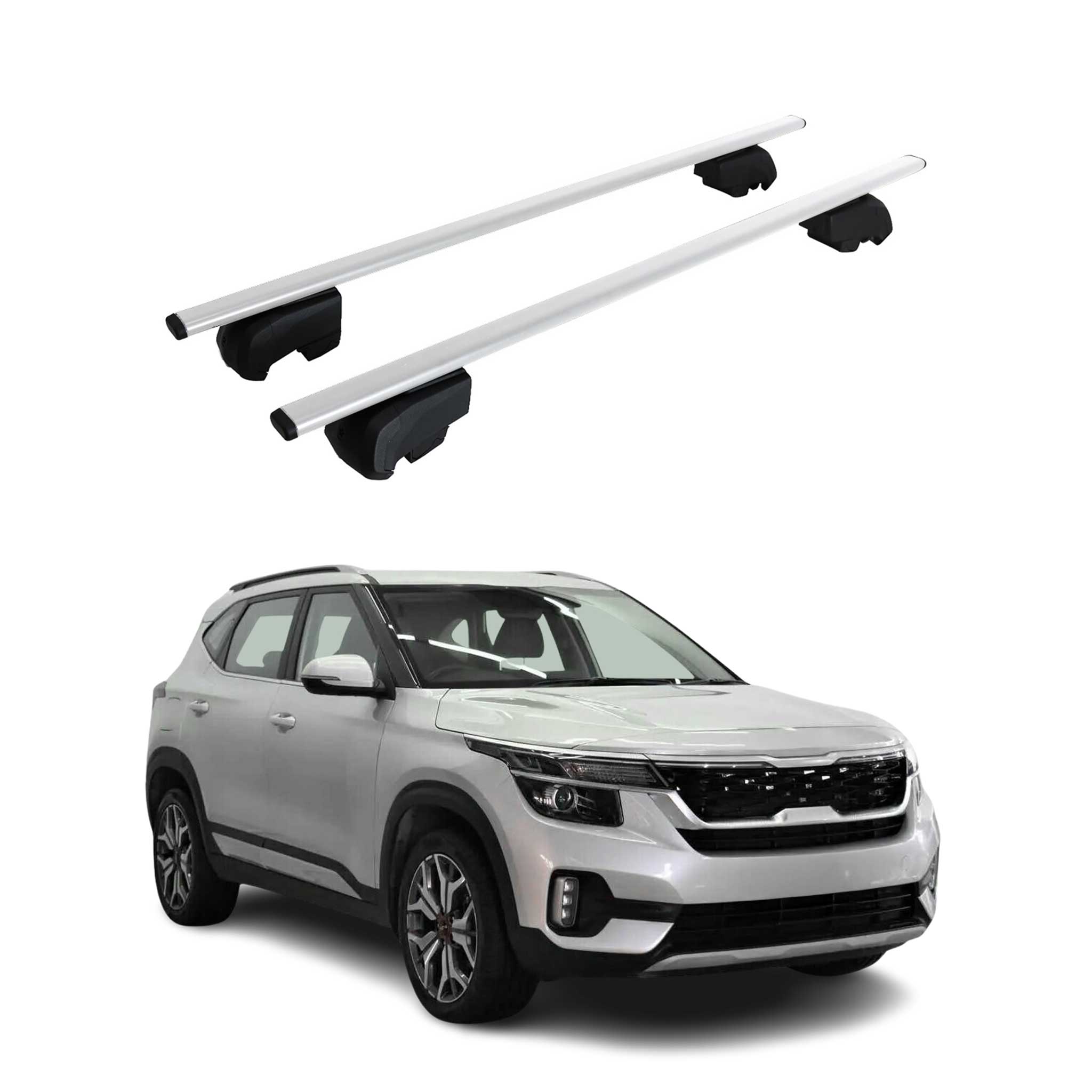 Barres de toit Transversales pour Kia Seltos 2020-2023 Fer Argent ABE