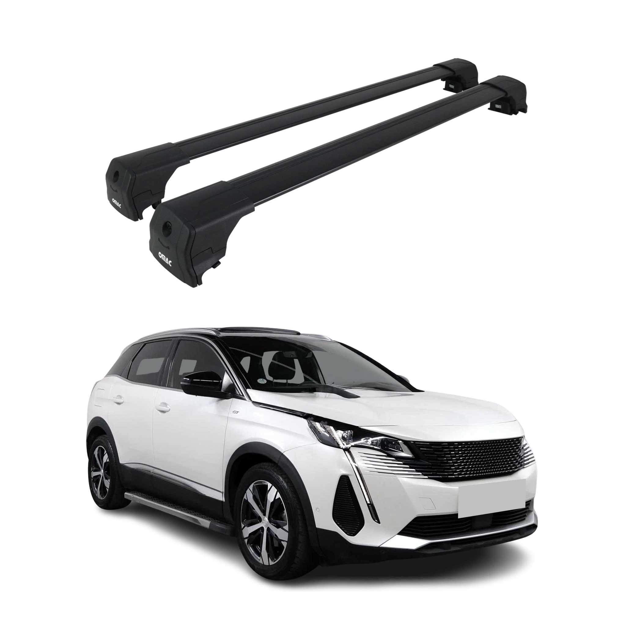 Barres De Toit Transversales pour Peugeot 3008 2017-2020 Aluminium Noir ABE