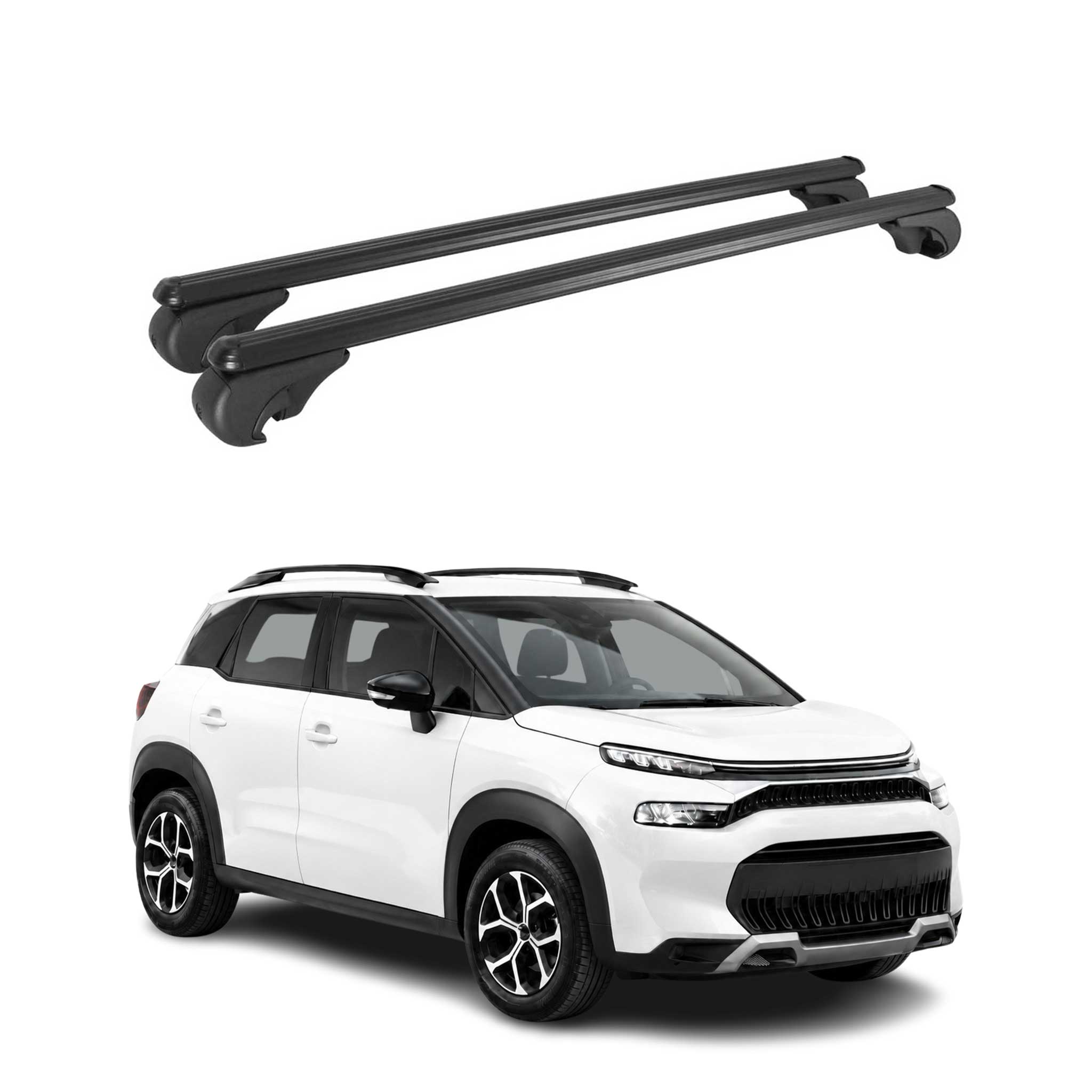 Barres de toit Transversales pour Citroen C3 Aircross I 2017-2024 Alu Noir 2x
