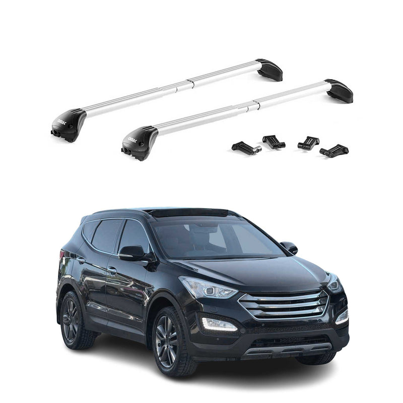 Barres de toit transversales pour Hyundai Santa Fe 2013-2018 Alu Gris 2Pcs ABE
