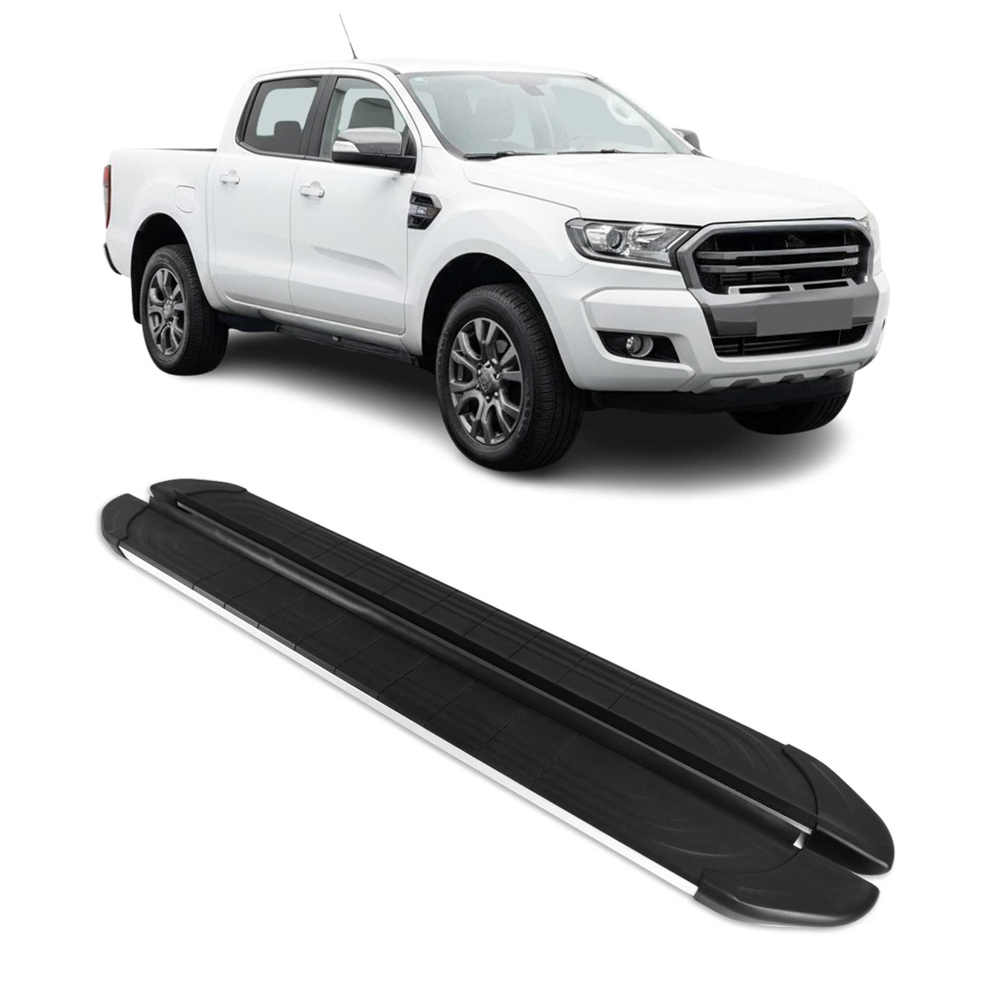 Marchepieds Latéraux pour Ford Ranger T6 2012-2022 DoubleCab Alu Gris Noir 2Pcs