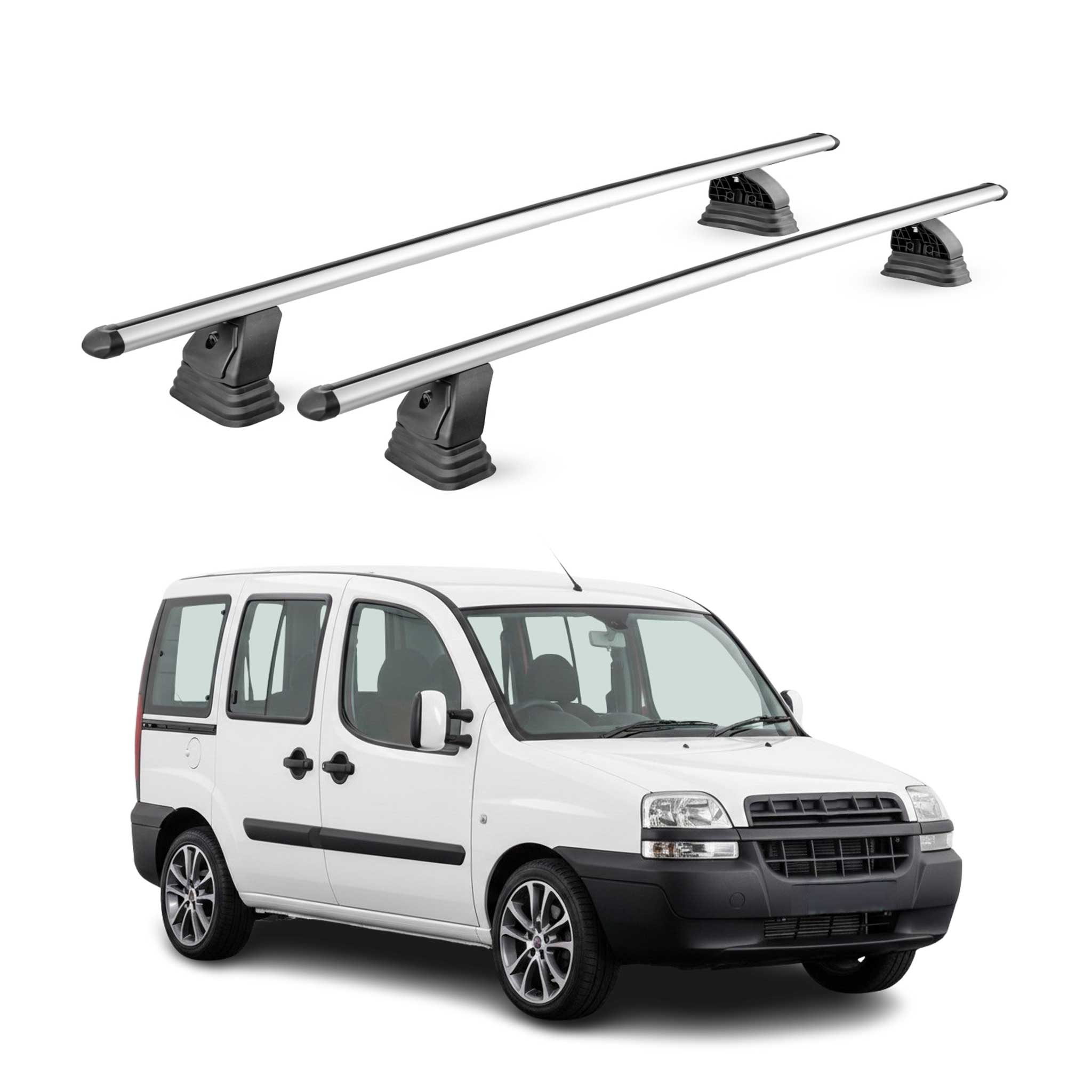 Barres de toit transversales Alu pour Fiat Doblò I 2000-2010 TÜV 75 kg Gris 2Pcs