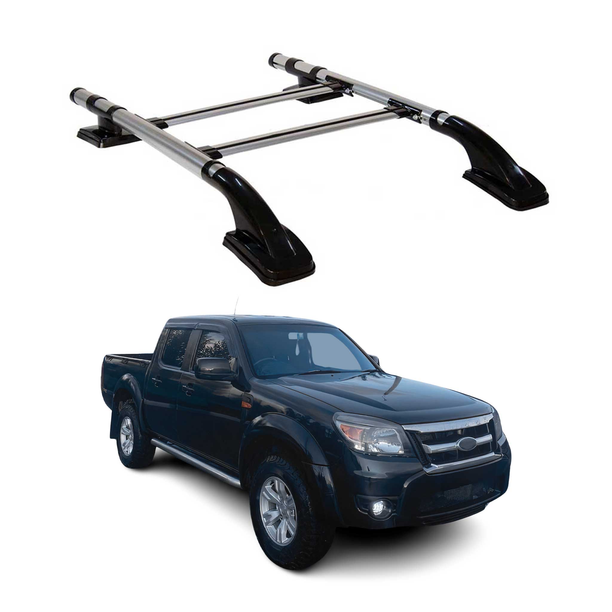 KIT Barres de toit trans+long pour Ford Ranger II (Typ PJ/PK) 2007-2012 Alu Gris