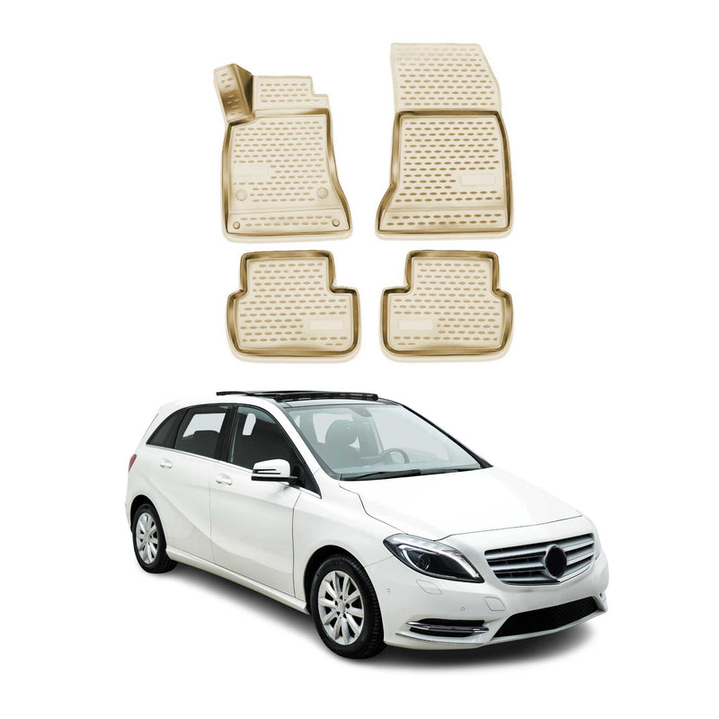 Tapis de sol pour Mercedes Classe B W242 W246 2011-2018 caoutchouc 3D Beige 4x