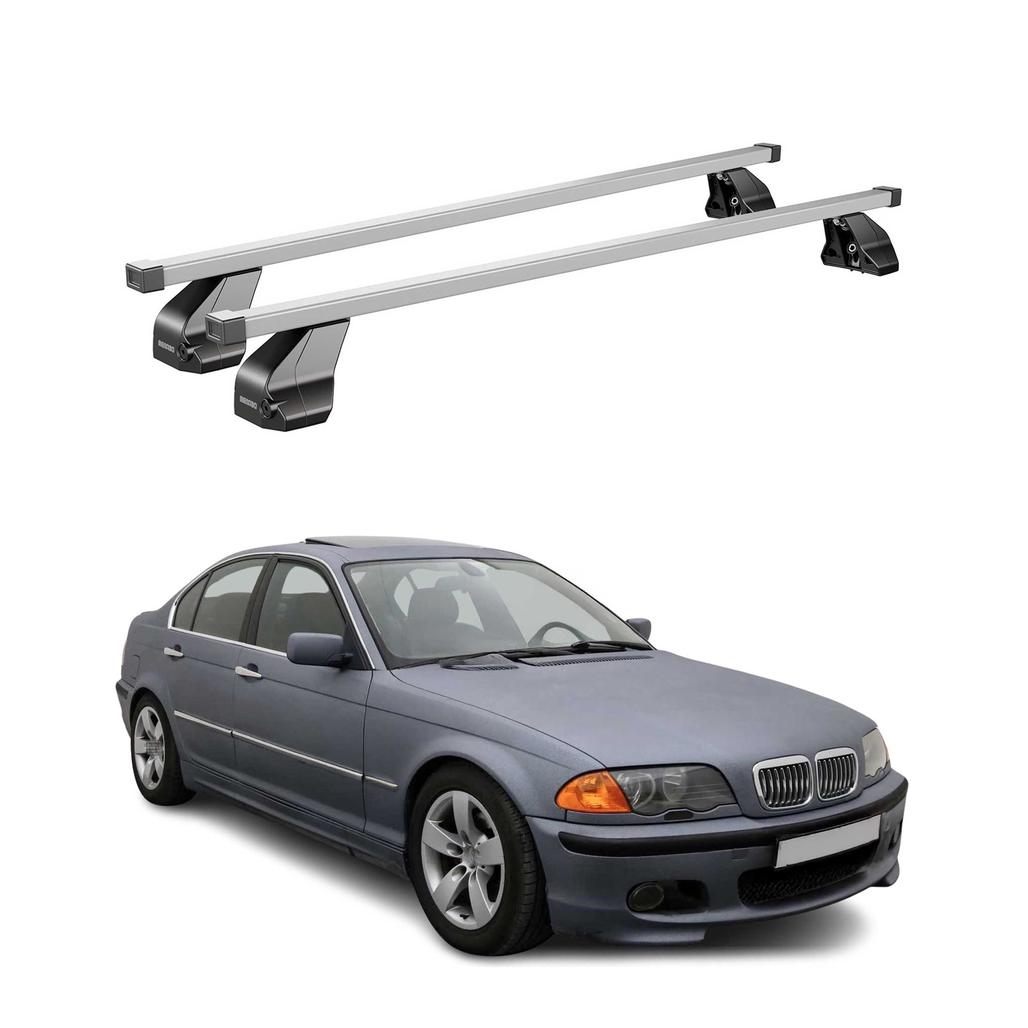 Barres transversales Menabo pour BMW Série 3 E46 Berline 1998-2007 Acier Gris