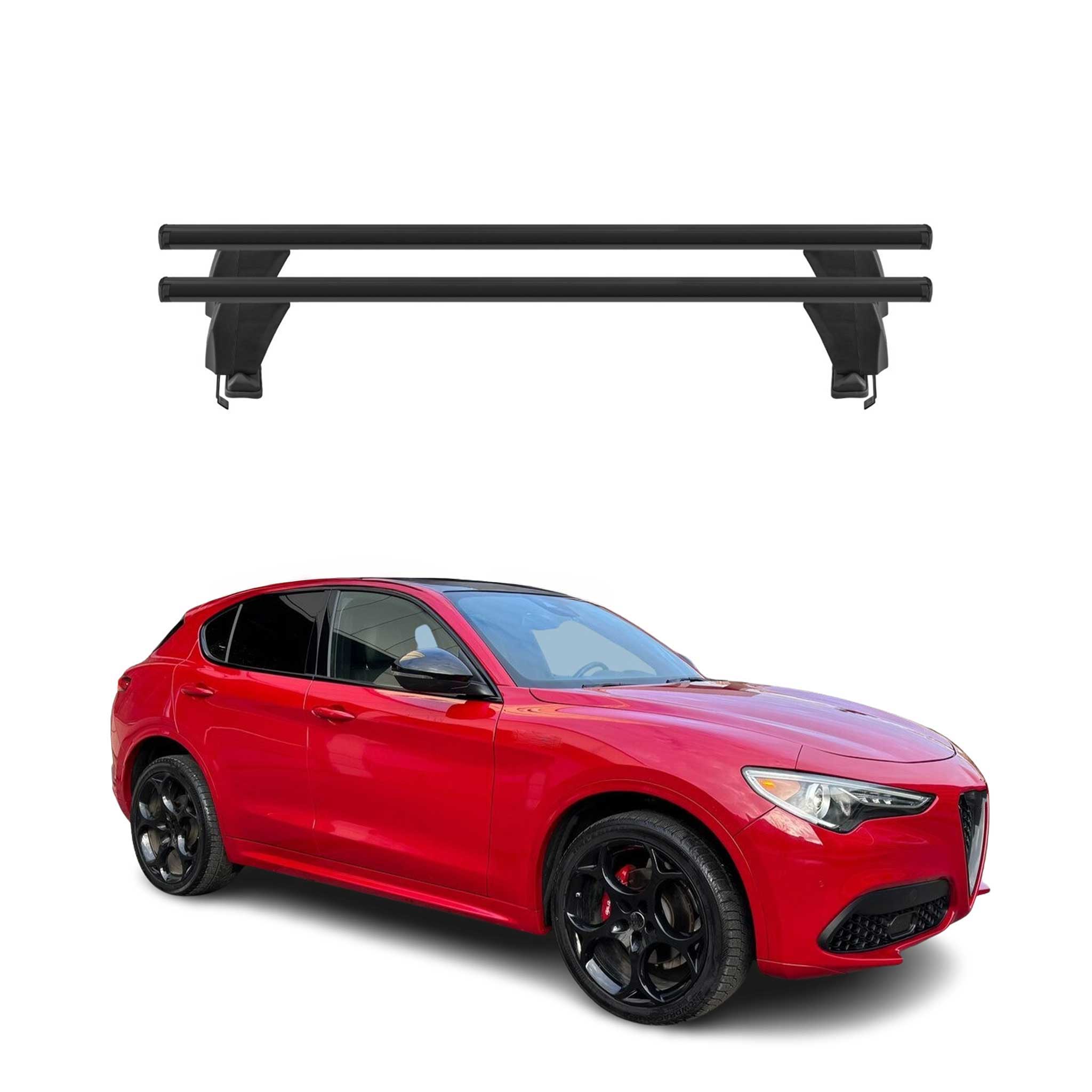 Menabo Barres de toit transversales pour Alfa Romeo Stelvio 2016-26 Alu Noir ABE