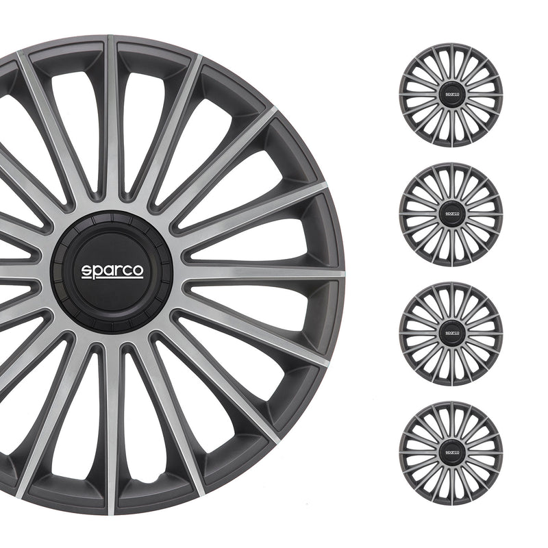 SPARCO Jeu Enjoliveurs de Roues 15 Pouces Gris Argenté en ABS 4 piéces