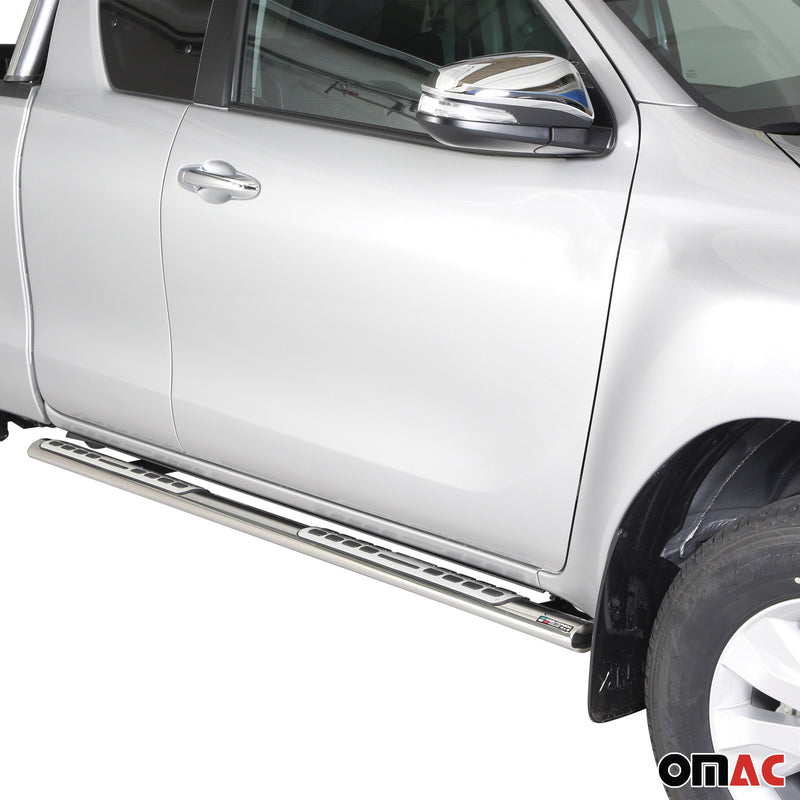 Marchepieds Latéraux pour Toyota Hilux Extra Cab 2016-2025 Acier Inoxy Argent