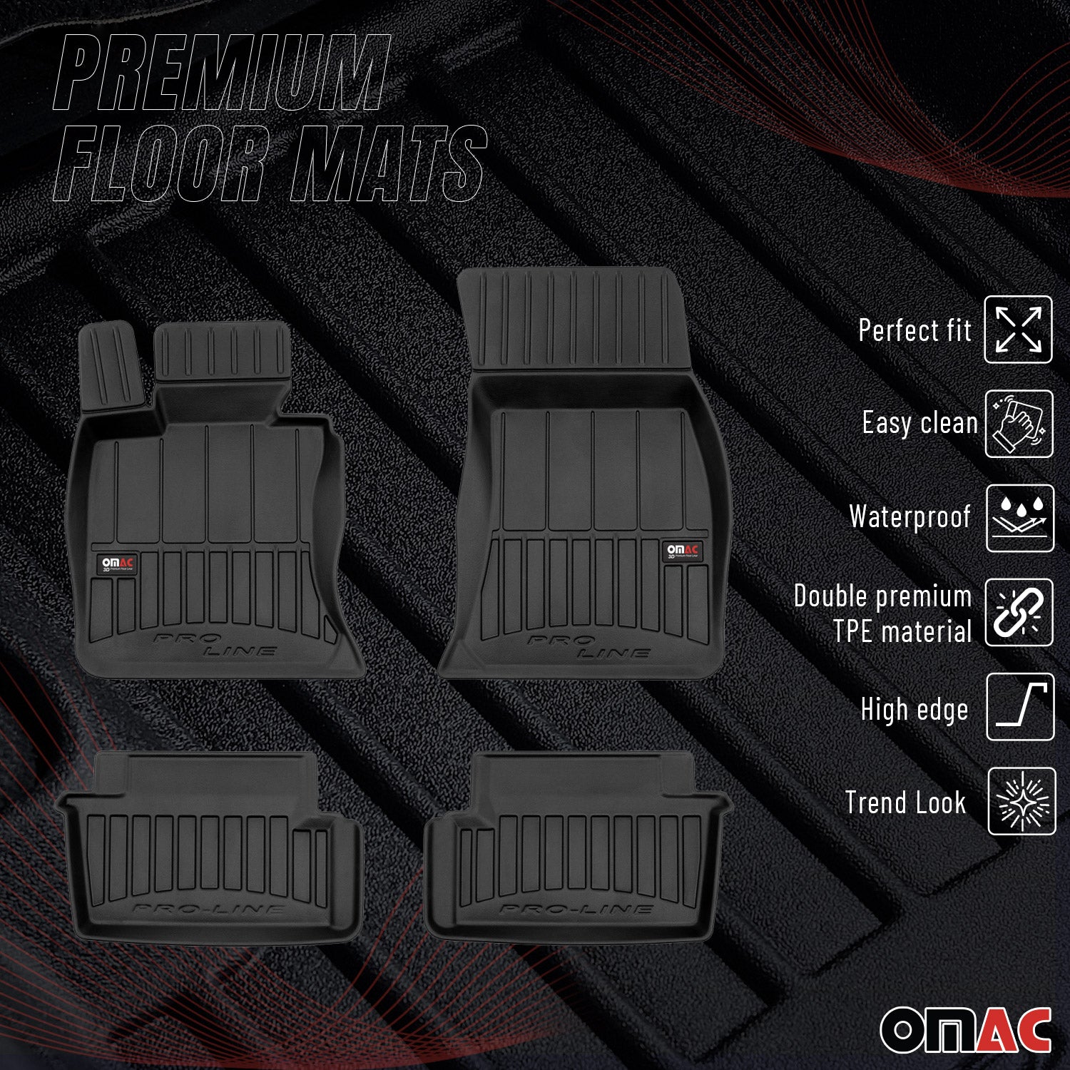 OMAC Tapis de sol caoutchouc pour BMW Série 4 F33 Cabriolet 2013-2020 TPE Noir