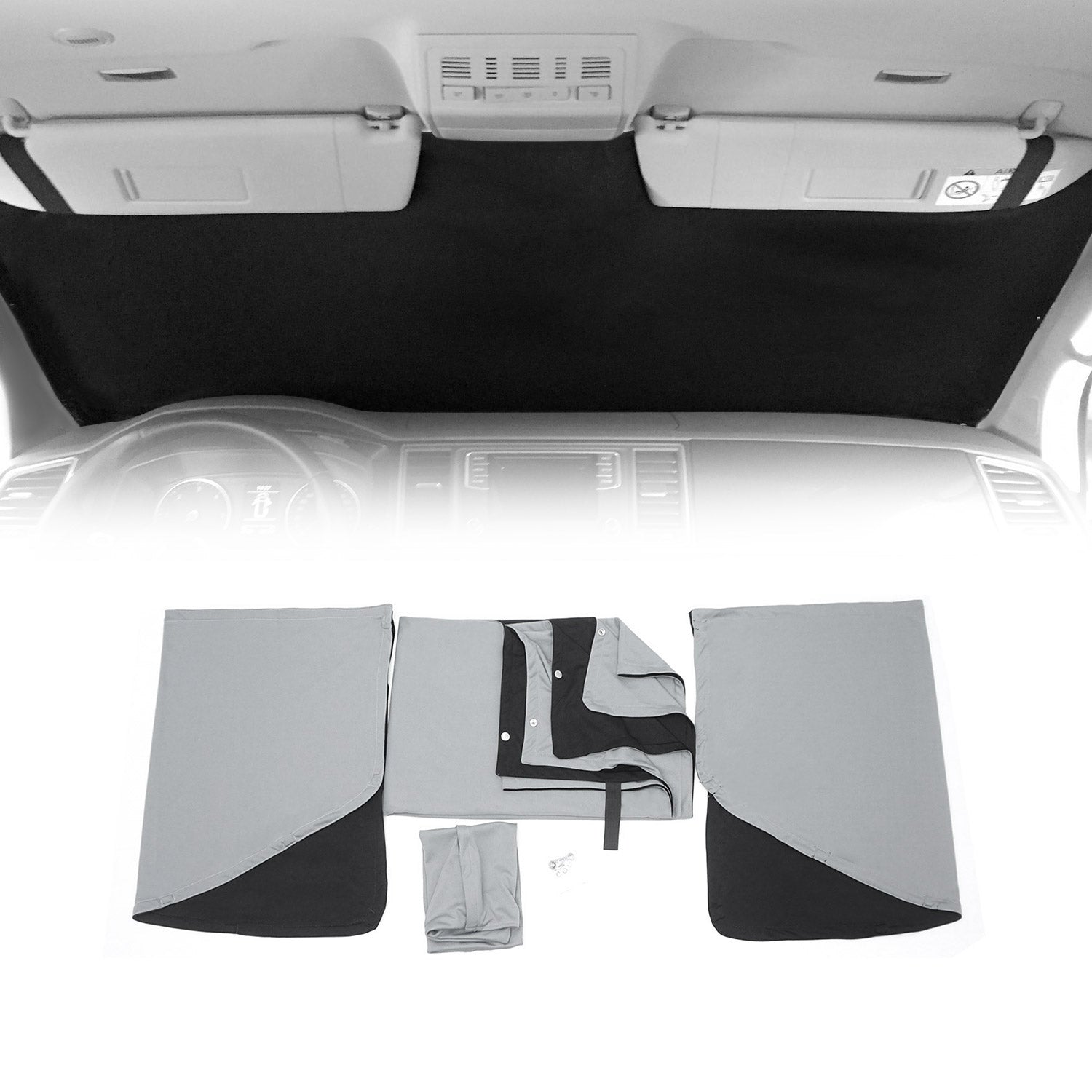 Rideaux pare-soleil magnétique pour VW T5 T6 Transporter 2003-24 Gris-Noir Tissu