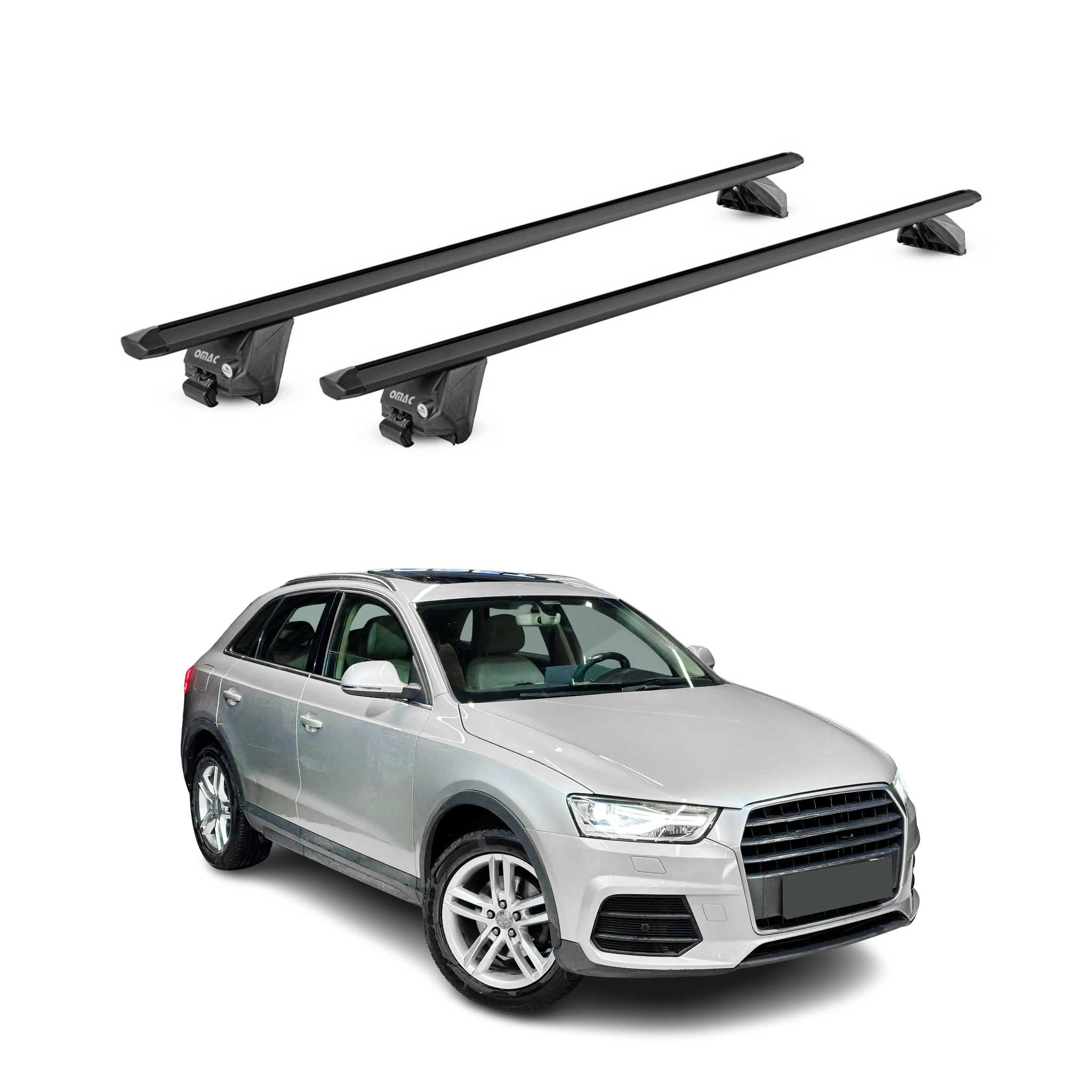Barres de toit transversales pour Audi Q3 8U 2011-2018 Alu Noir 2 pièces ABE