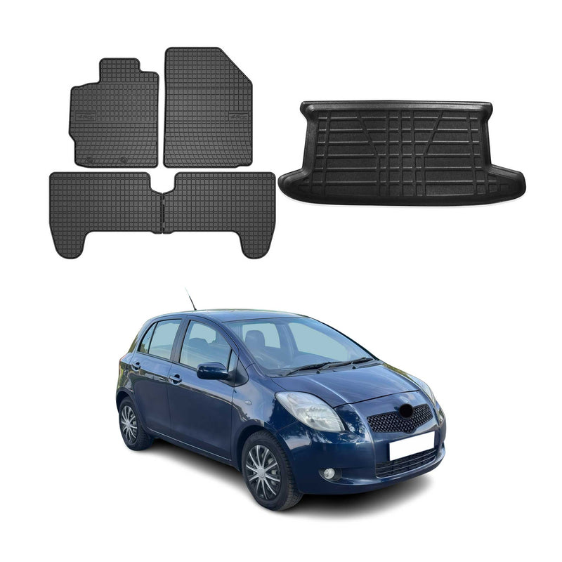 Kit Tapis de sol et coffre pour Toyota Yaris 2005-2010 HB TPE Noir