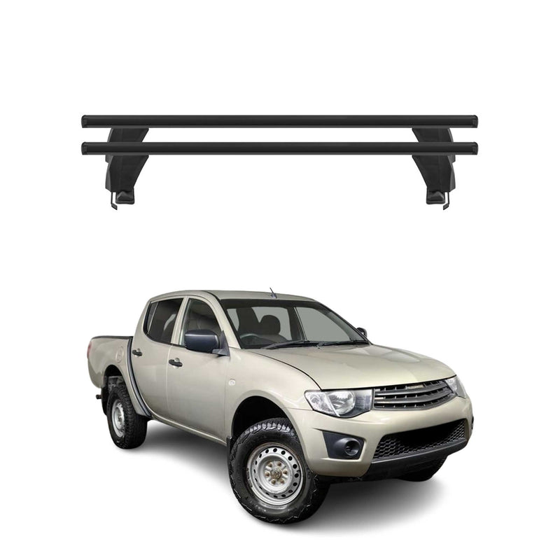 Menabo Barres de toit Transversales pour Mitsubishi L200 2006-2015 Alu Noir ABE