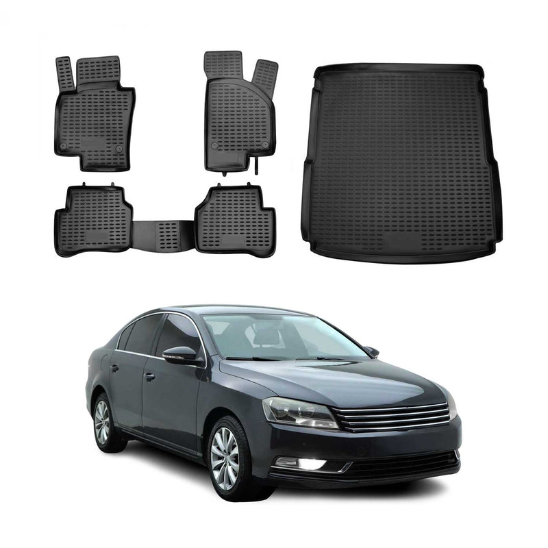 Kit Tapis de sol et coffre pour VW Passat B7 Alltrack 2010-2015 Caoutchouc Noir