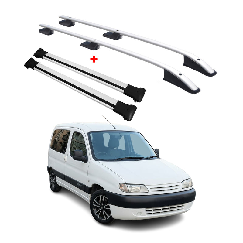 Kit Barres de toit pour Citroen Berlingo Peugeot Partner 1996-2008 Alu Gris 4x