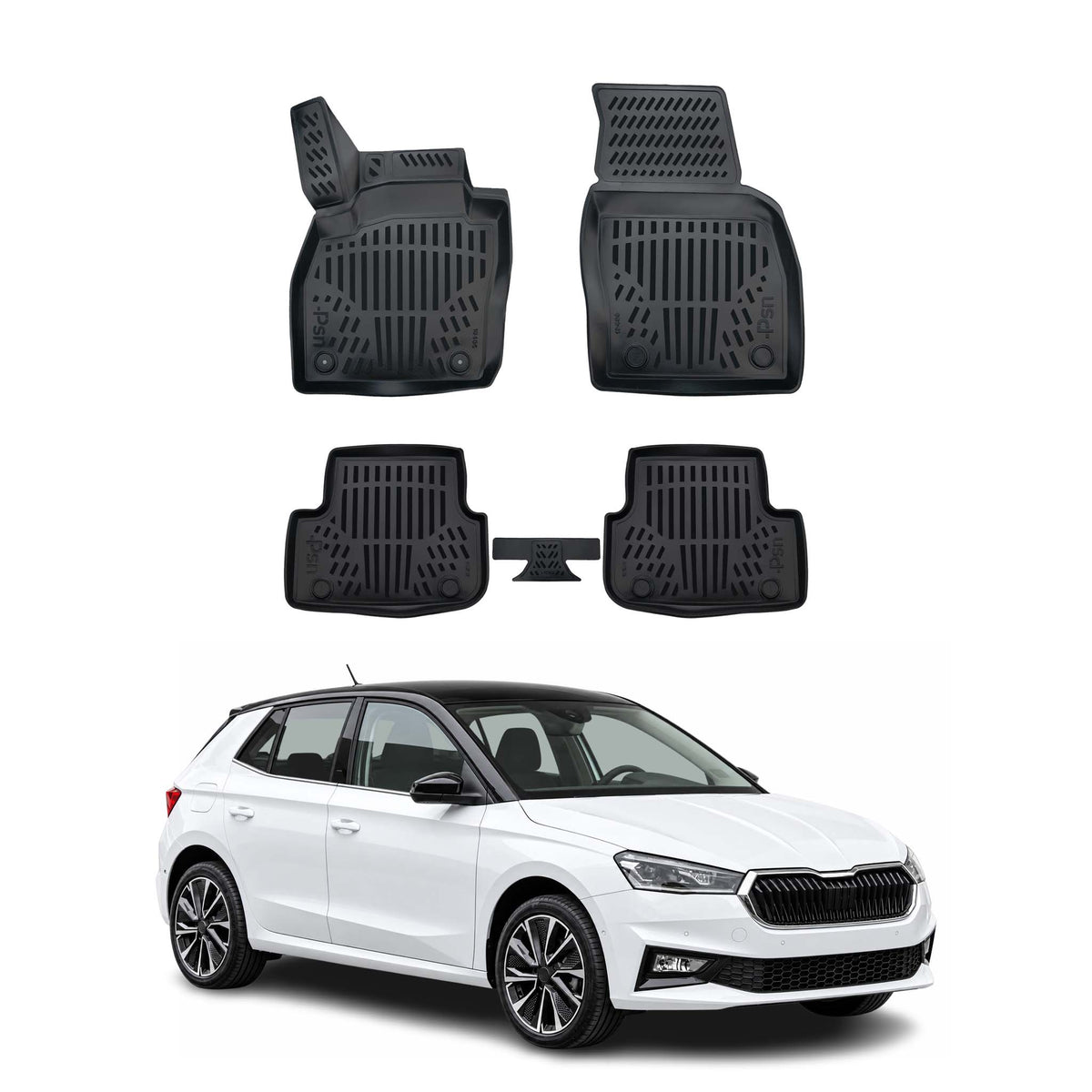 Tapis de sol pour Skoda Fabia 4 2021-2027 Noir 3D en Caoutchouc TPE 4Pcs