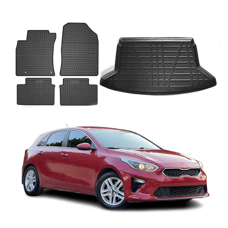 Kit Tapis de sol et coffre pour Kia Ceed 2018-2025 HB TPE Noir