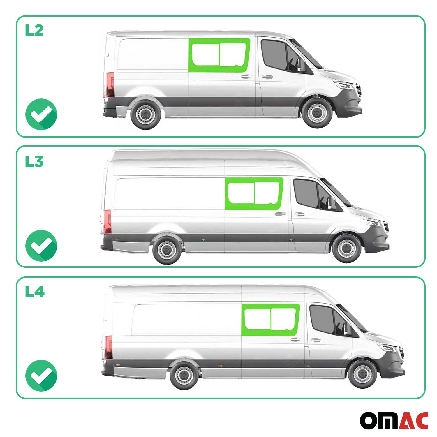 Vitre Porte pour Mercedes Sprinter W907 2018-2026 L2 L3 L4 Droit coulissante