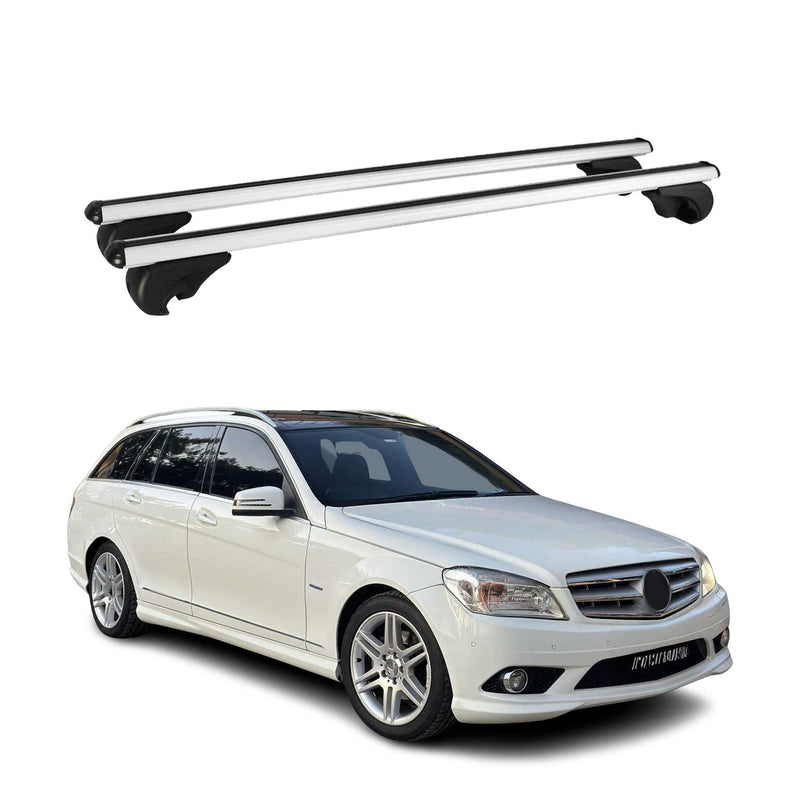 Barres de toit Transversales pour Mercedes Classe C S204 2007-2014 Alu Argent