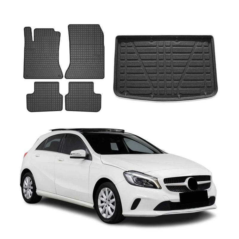 Kit Tapis de sol et coffre pour Mercedes Classe-A W176 2012-2018 TPE Noir