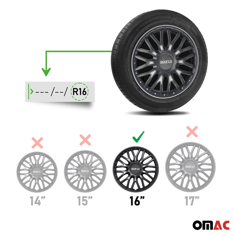 SPARCO Jeu Enjoliveurs de Roues 16 Pouces Gris, Noir en ABS 4 piéces