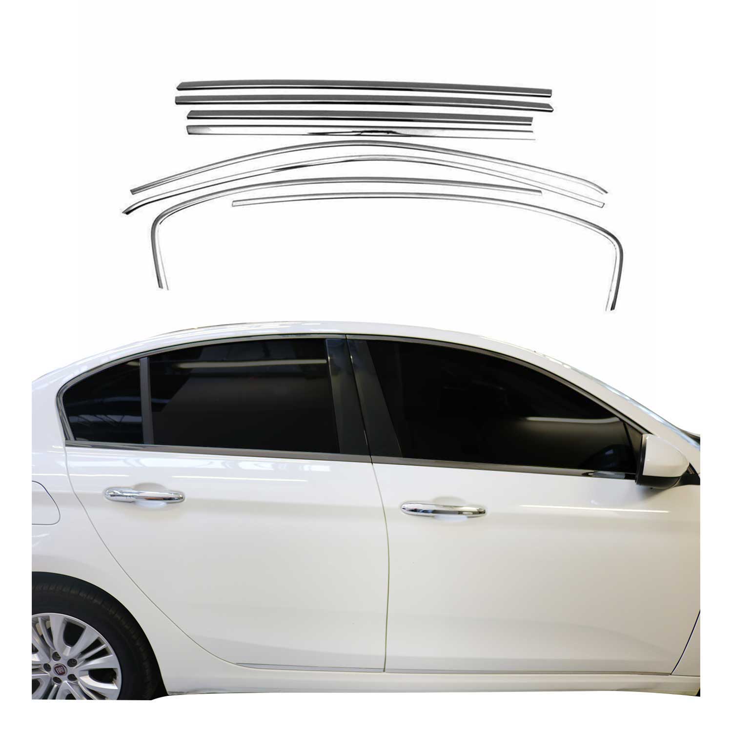 Garniture de Fenêtre pour Fiat Tipo Berline 2015-2026 Acier Inox Foncé 8Pcs