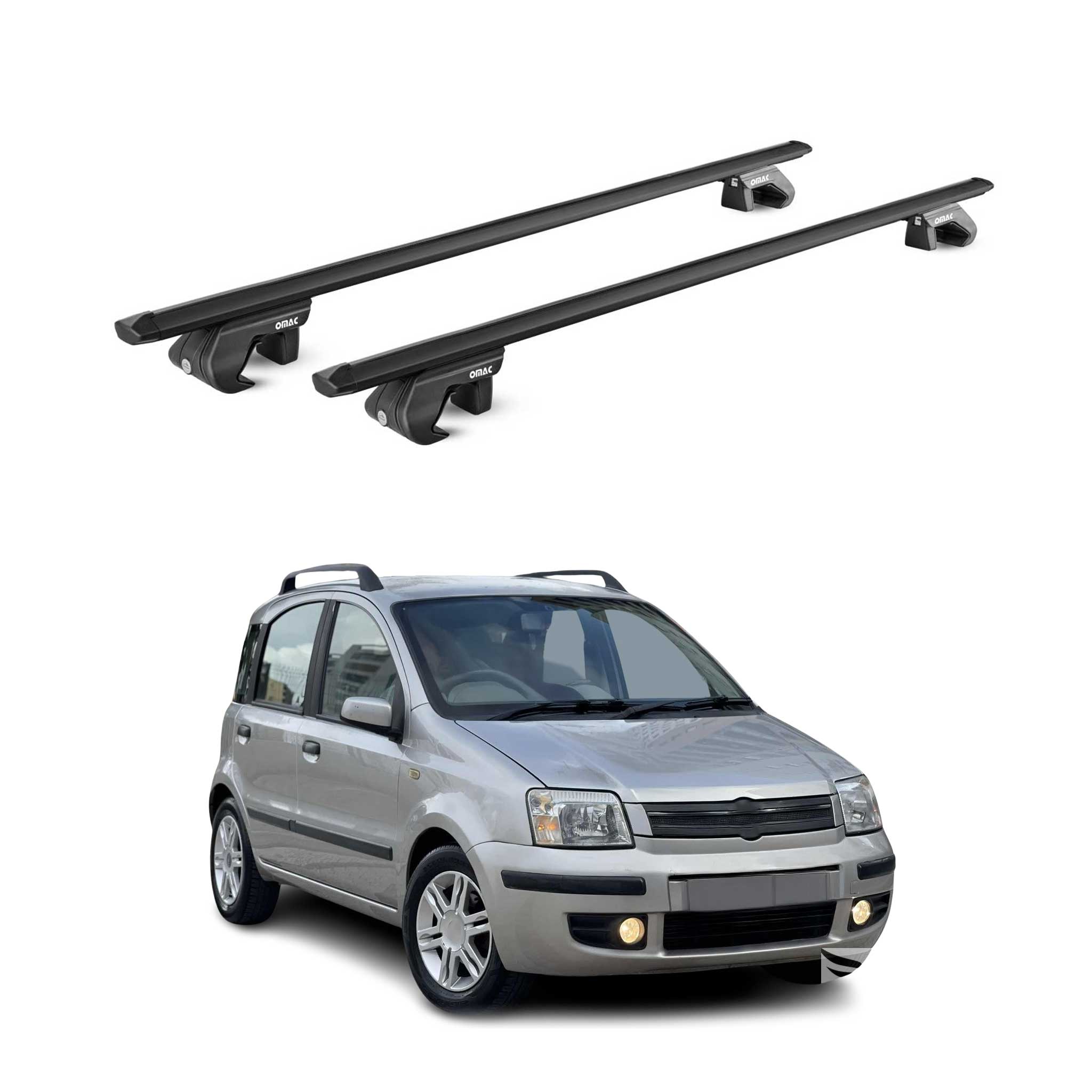 Barres de toit transversales ABE pour Fiat Panda II 2003-2012 5 P Alu Noir 2x