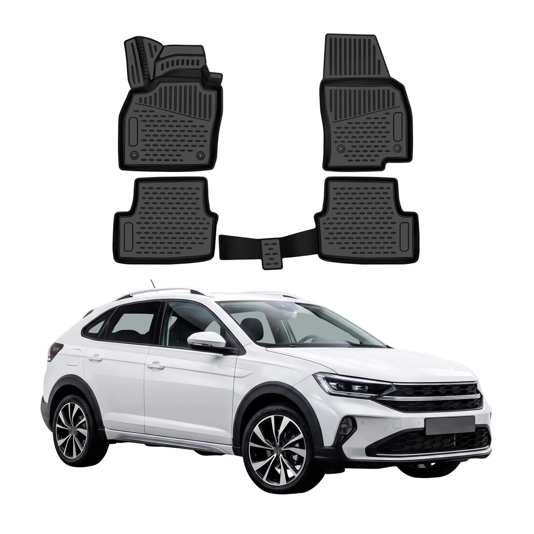 OMAC Tapis de sol pour VW Taigo 2021-2026 en caoutchouc Noir 4Pcs