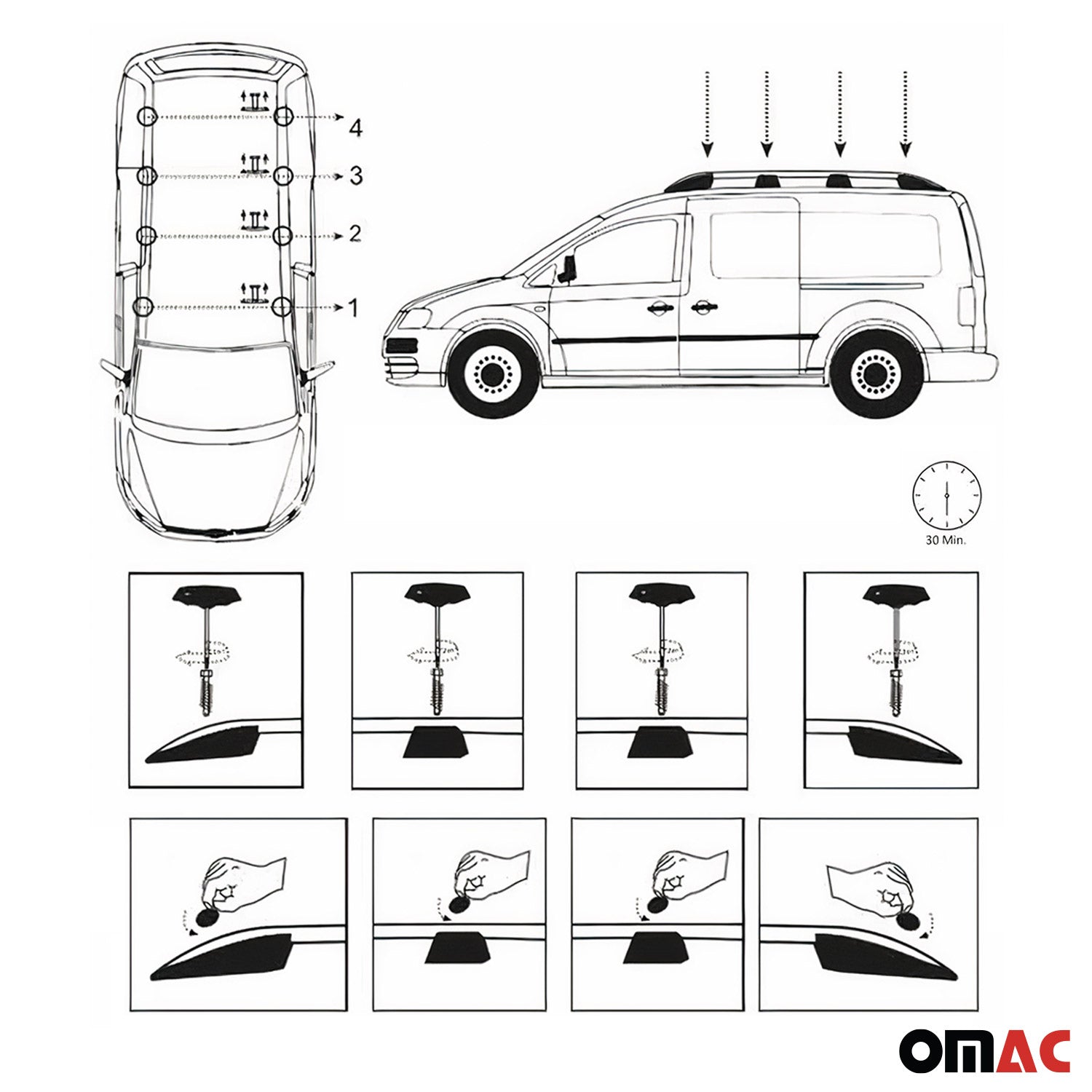 Barres de toit longitudinales pour VW Caddy 2015-2020 L2 Long Aluminium Gris