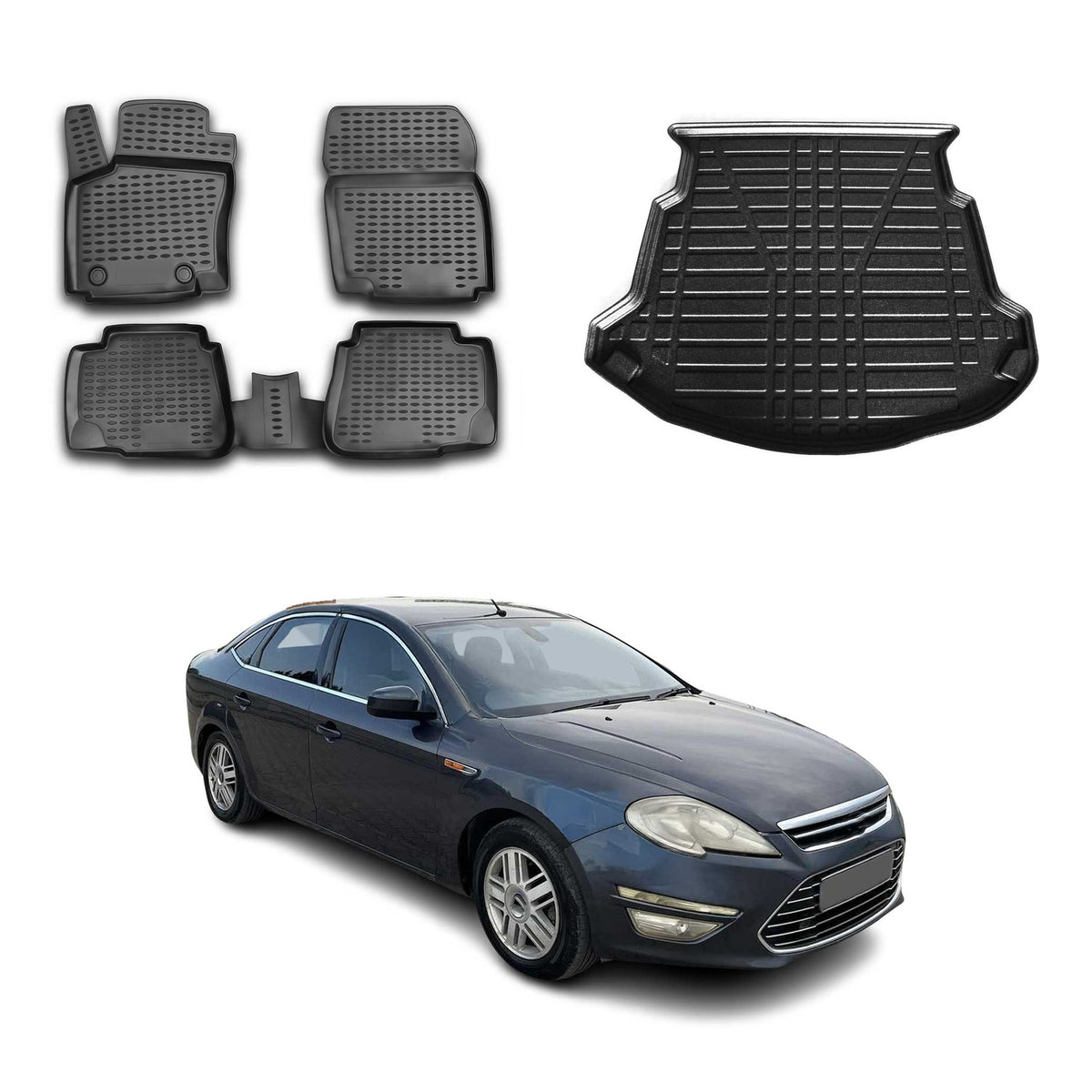Kit Tapis de Sol et Coffre pour Ford Mondeo IV Liftback 2007-2014 Noir TPE