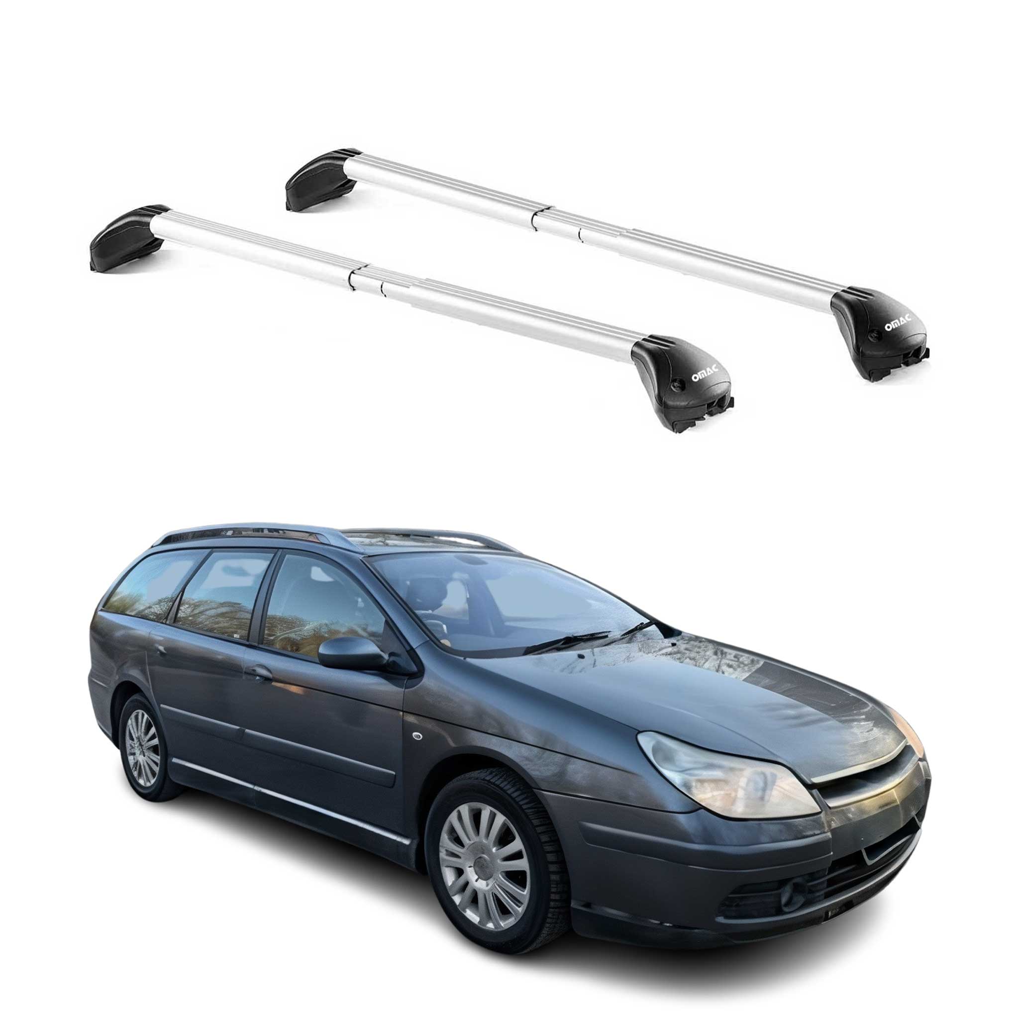 Barres de toit pour Citroen C5 I II Wagon 2001-2017 5P Gris Argenté 2 pièces ABE