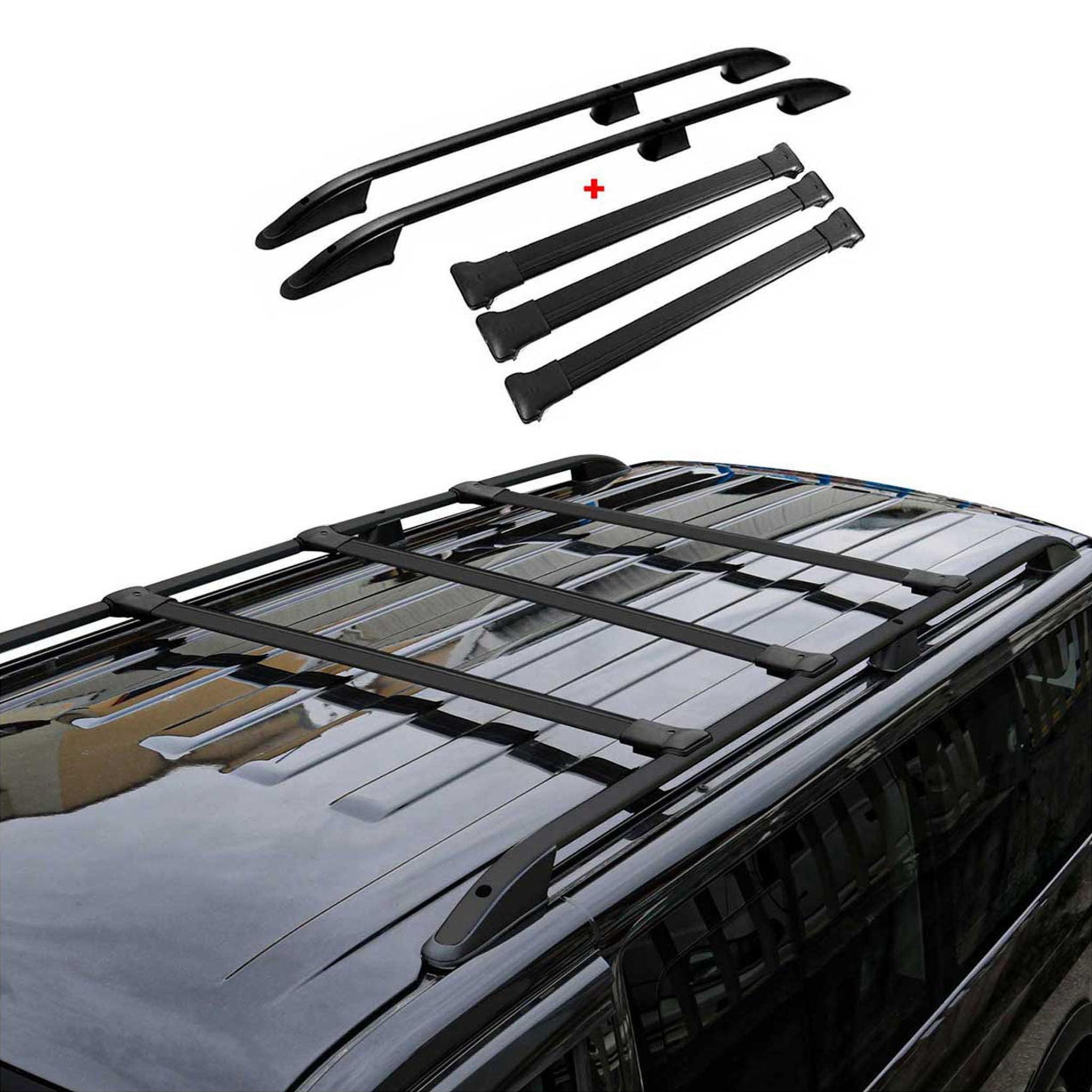 KIT Barres de toit trans+long pour VW T6 T6.1 Transporter 2015-2024 L2 Alu noir