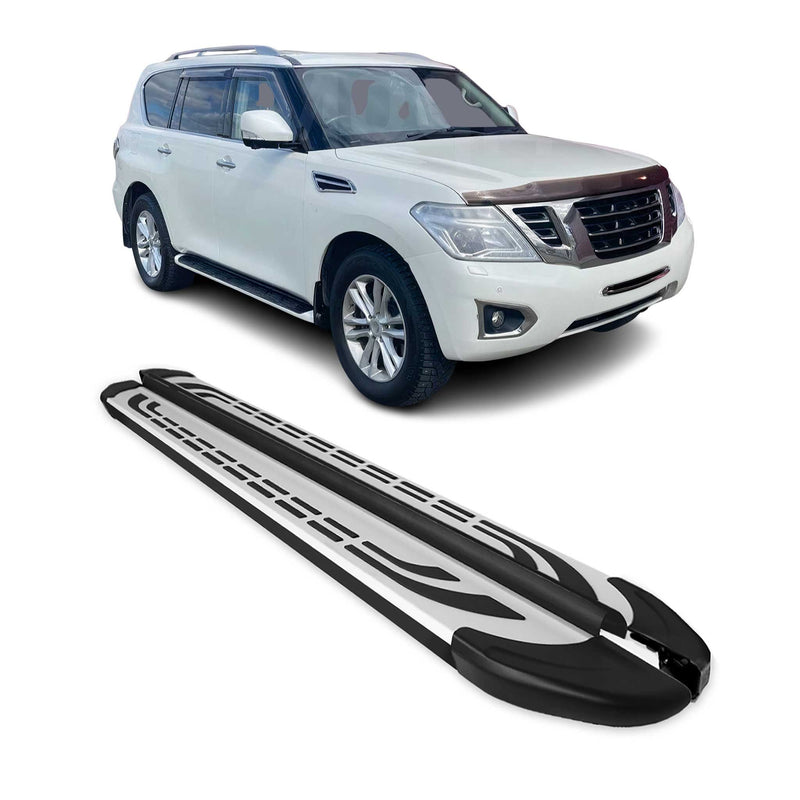 Marchepieds Latéraux pour Nissan Patrol 2010-2024 Aluminium Gris Noir 2x