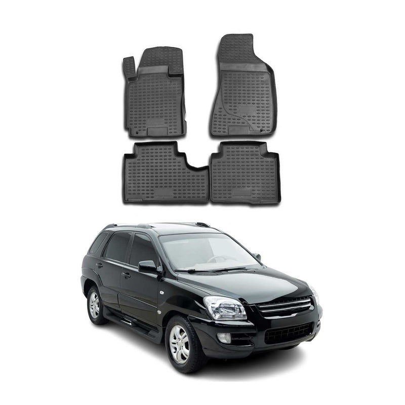 OMAC Tapis de sol pour Kia Sportage 2005-2010 sur mesure en caoutchouc Noir
