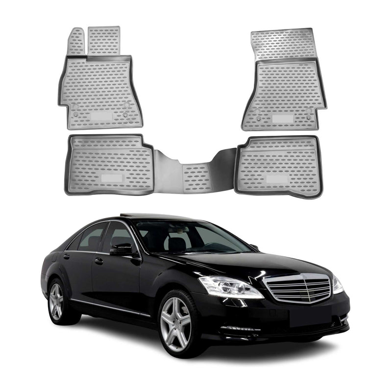 Tapis de sol pour Mercedes Classe S W221 2005-2013 en caoutchouc TPE 3D Gris 4x