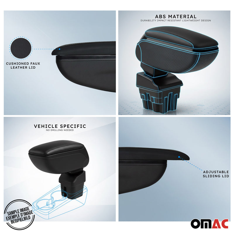 Accoudoir central Pour Fiat 500 500C 2016-2024 HB Simili-cuir Noir Coulissant