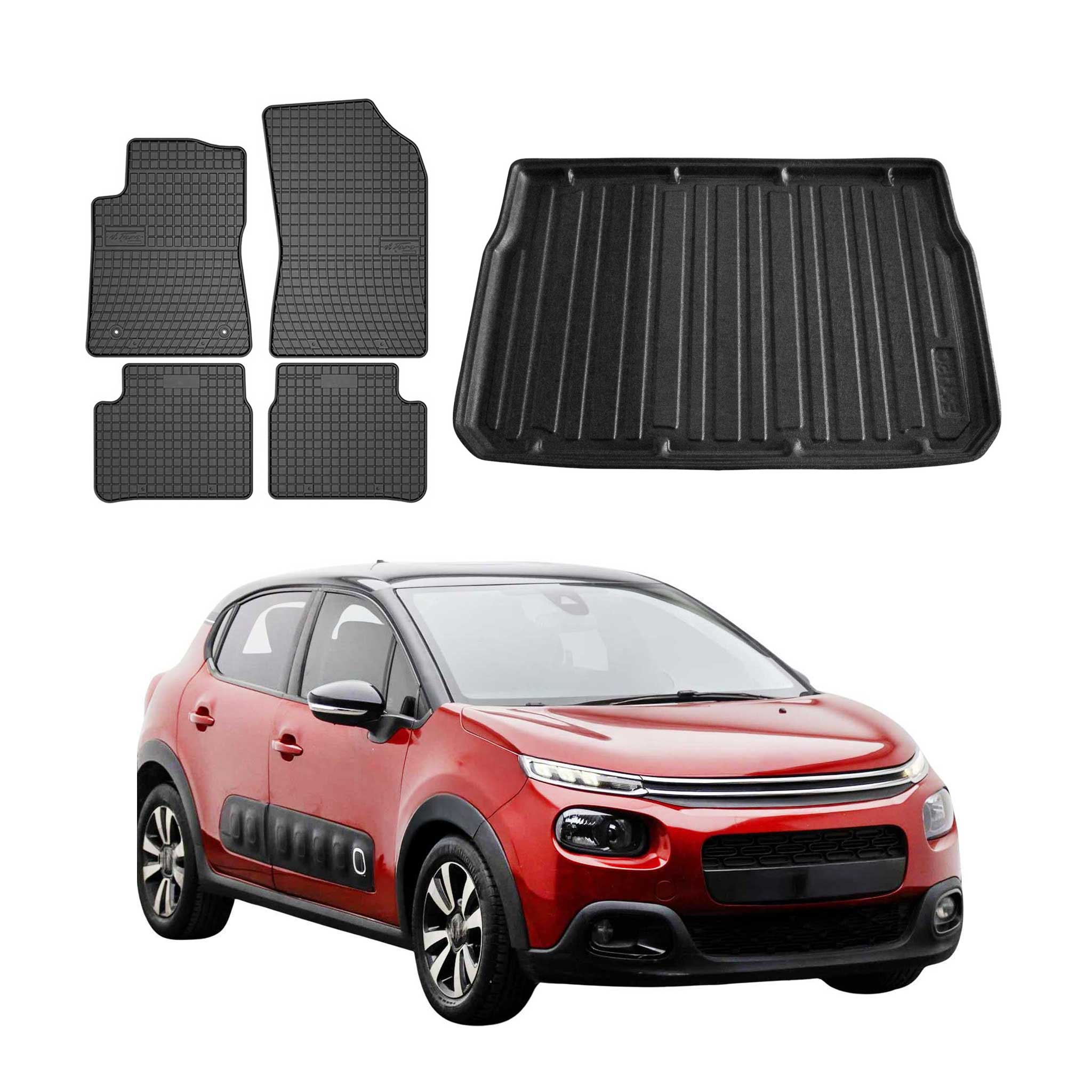 Kit Tapis de sol et coffre pour Citroen C3 2016-2024 HB TPE Noir