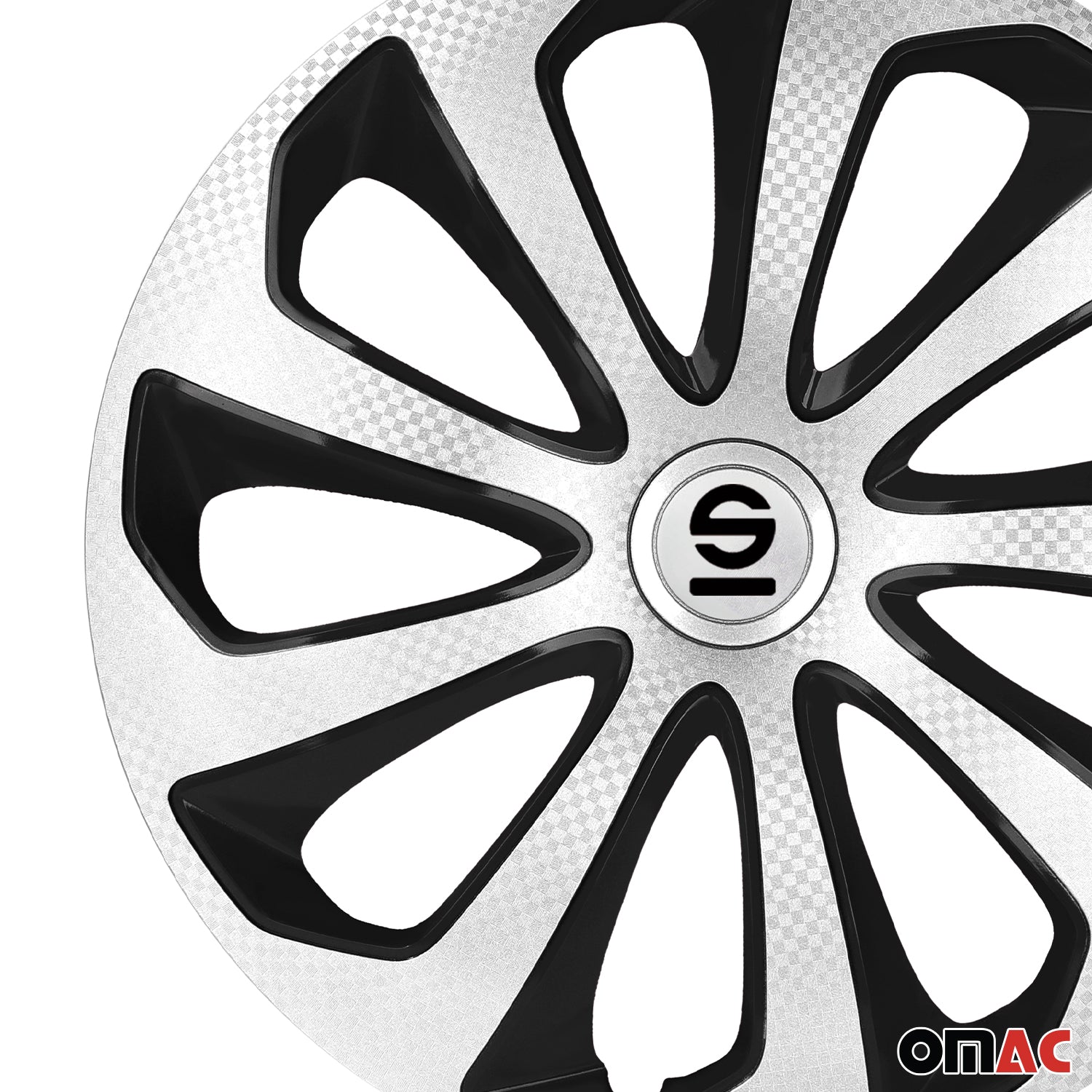 SPARCO Jeu Enjoliveurs de Roues 15 Pouces Argenté Carbone Noir