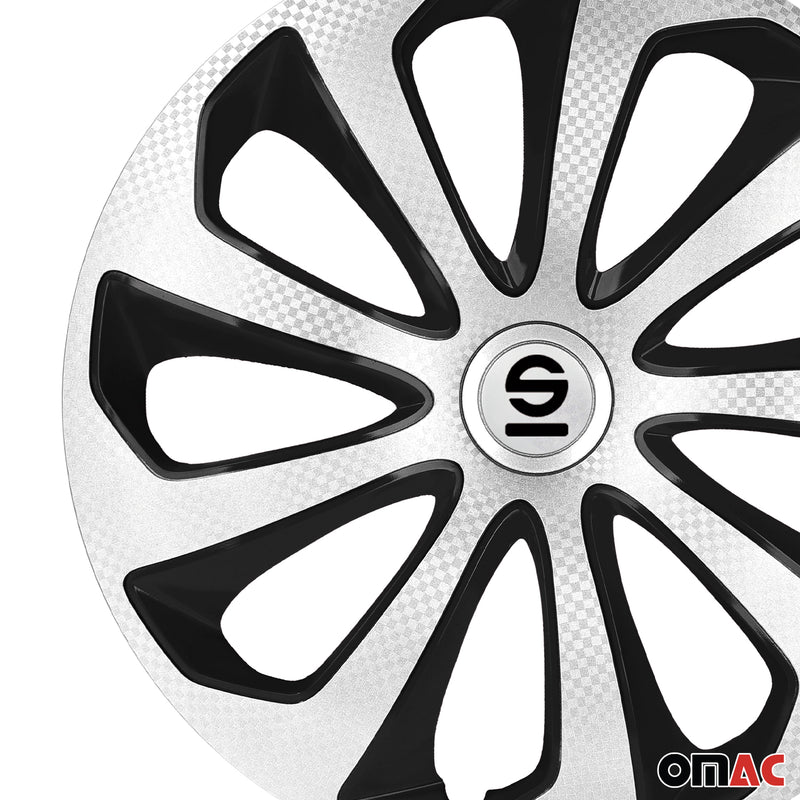 SPARCO Jeu Enjoliveurs de Roues 15 Pouces Argenté Carbone Noir